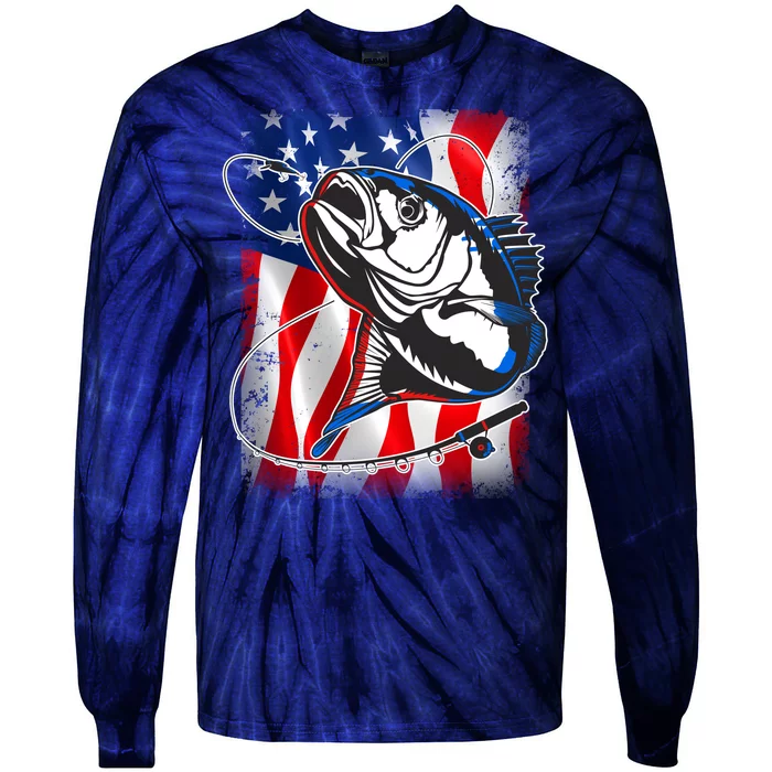 American USA Flag Bass Fishing Fan Tie-Dye Long Sleeve Shirt