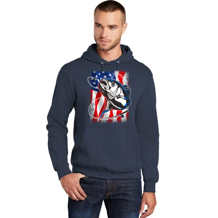 American USA Flag Bass Fishing Fan Tall Hoodie