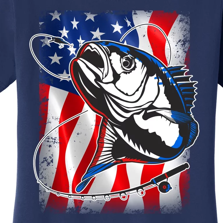 American USA Flag Bass Fishing Fan Women's T-Shirt