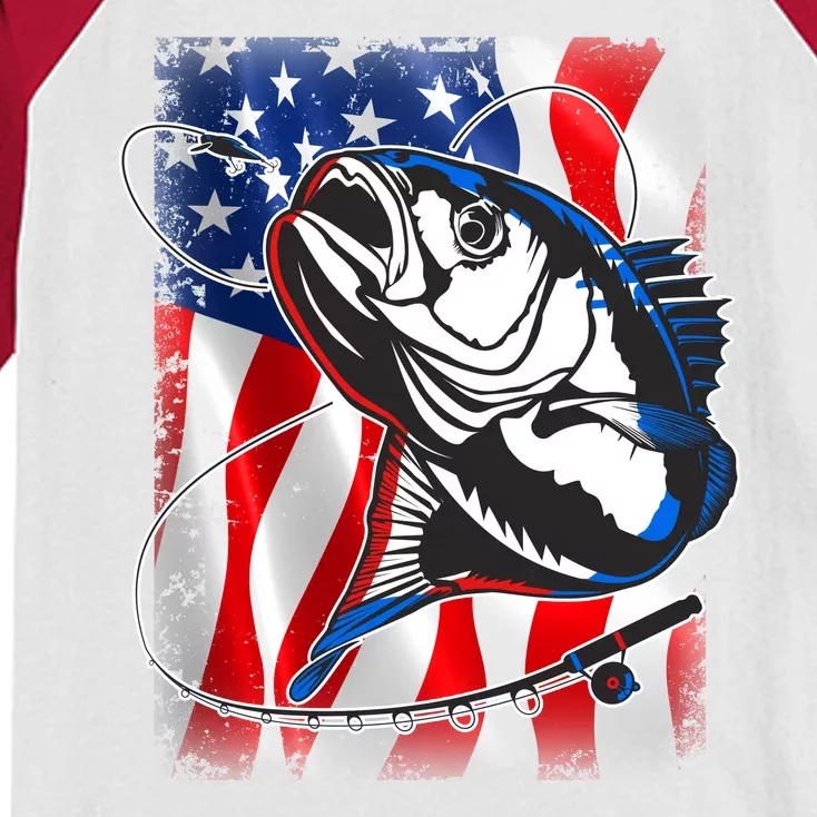 American USA Flag Bass Fishing Fan Kids Colorblock Raglan Jersey