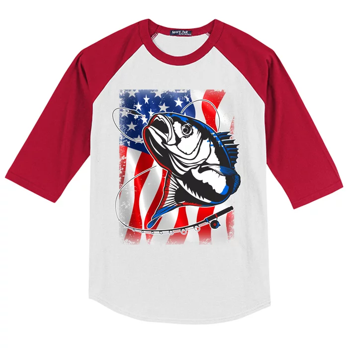 American USA Flag Bass Fishing Fan Kids Colorblock Raglan Jersey