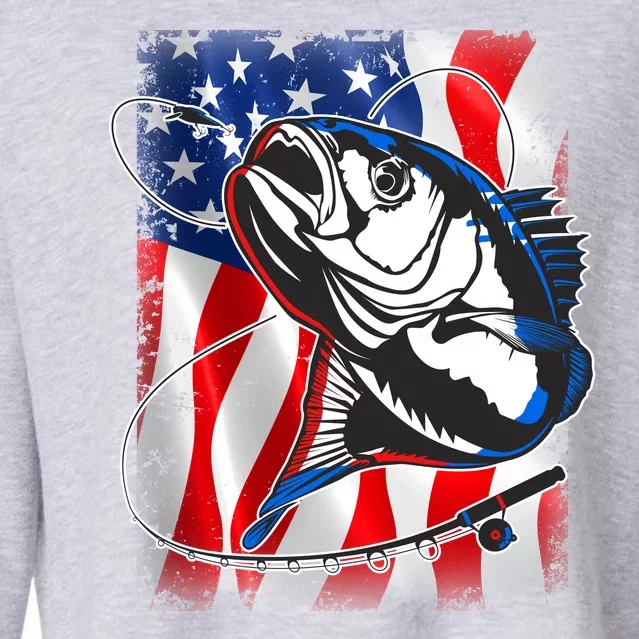 American USA Flag Bass Fishing Fan Cropped Pullover Crew