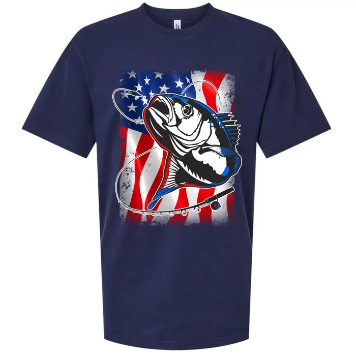 American USA Flag Bass Fishing Fan Sueded Cloud Jersey T-Shirt