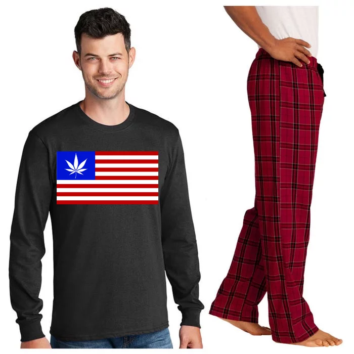 American USA Weed Flag Long Sleeve Pajama Set