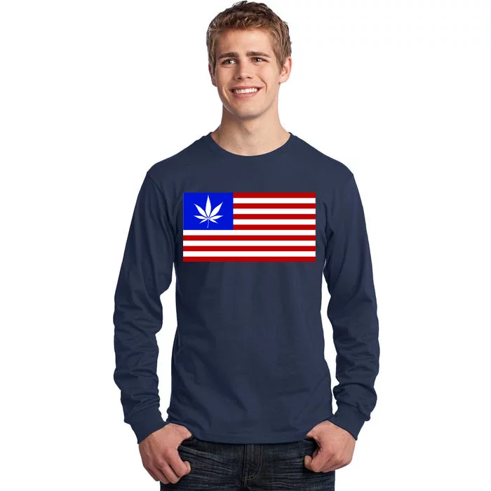 American USA Weed Flag Tall Long Sleeve T-Shirt