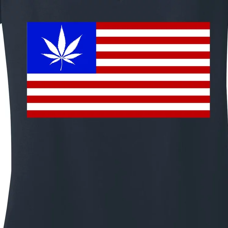 American USA Weed Flag Women's V-Neck T-Shirt