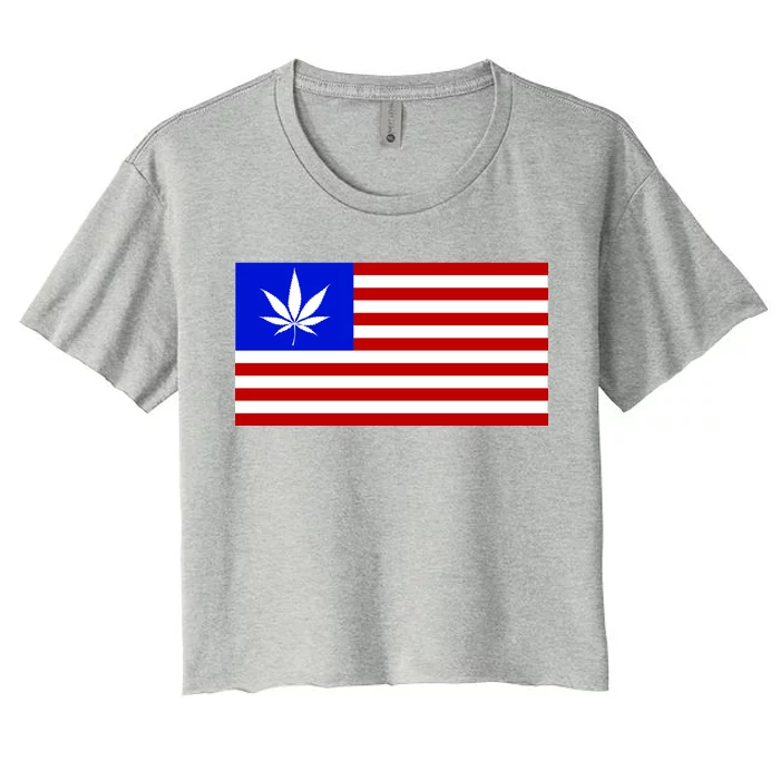 American USA Weed Flag Women's Crop Top Tee