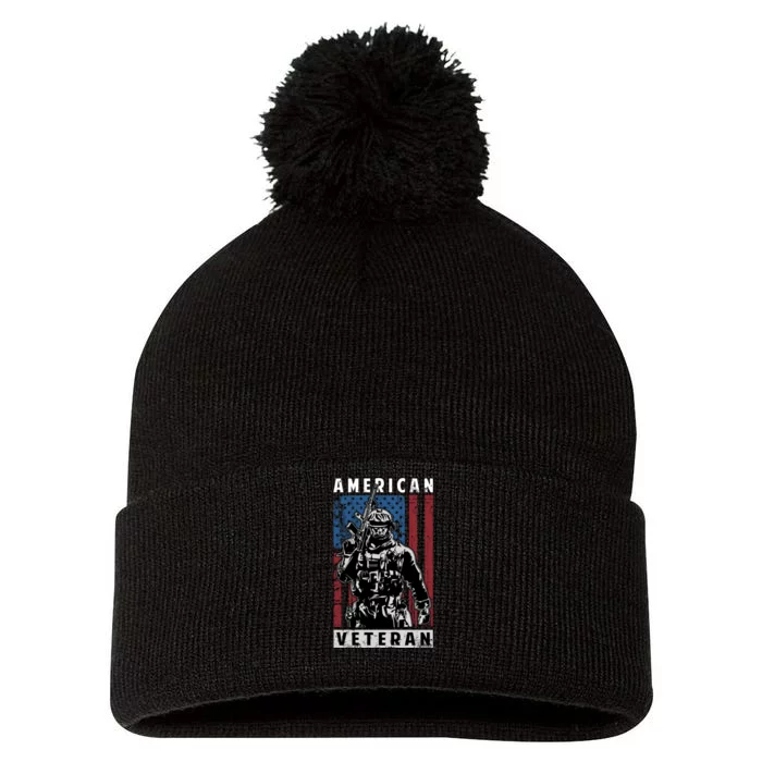 American Veteran Pom Pom 12in Knit Beanie