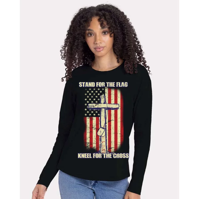 Americans Stand For The Flag Kneel For The Cross Womens Cotton Relaxed Long Sleeve T-Shirt