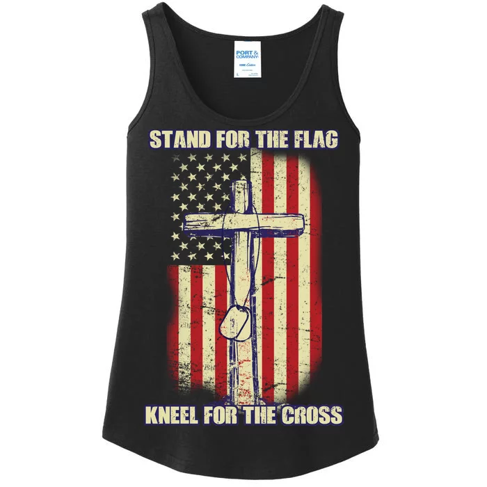 Americans Stand For The Flag Kneel For The Cross Ladies Essential Tank