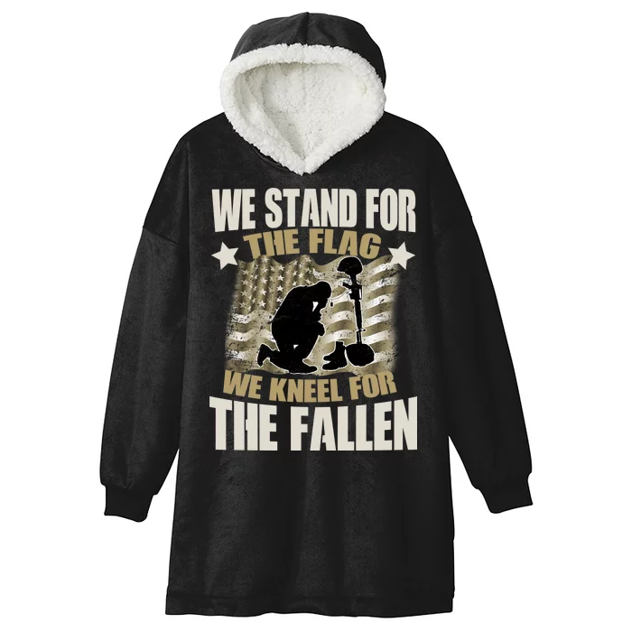 Americans We Stand For The Flag Kneel For The Fallen Hooded Wearable Blanket