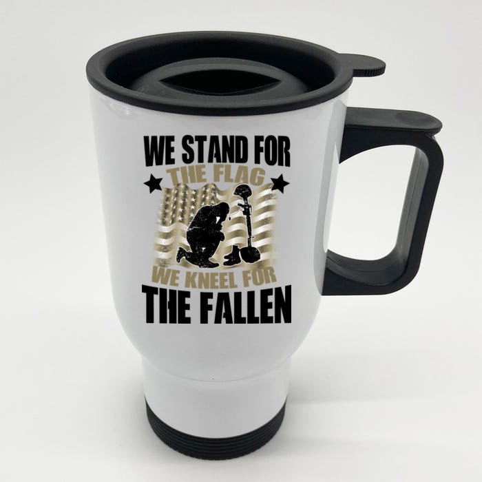 Americans We Stand For The Flag Kneel For The Fallen Front & Back Stainless Steel Travel Mug