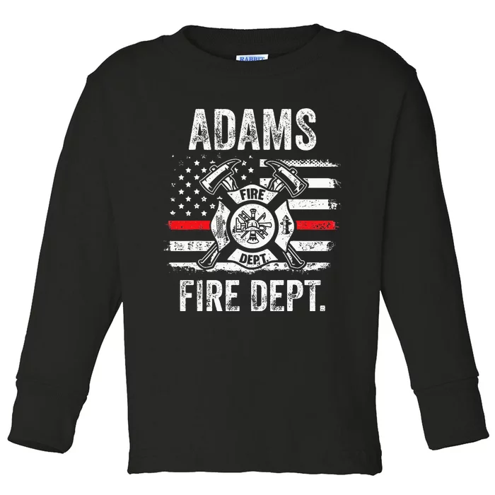 Adams Massachusetts Fire Department Thin Red Line Fireman Toddler Long Sleeve Shirt