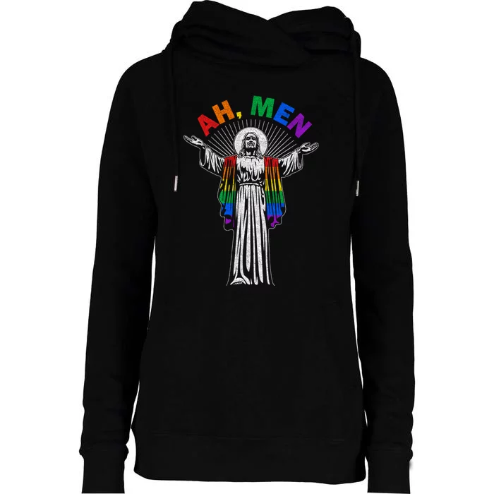 Ah Men Funny LGBT Gay Pride Jesus Rainbow Flag Christian Womens Funnel Neck Pullover Hood