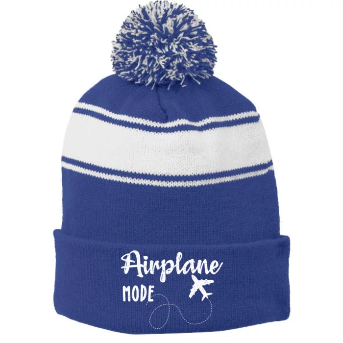 Airplane Mode Funny World Traveler Hiking Camping Holiday Meaningful Gift Stripe Pom Pom Beanie