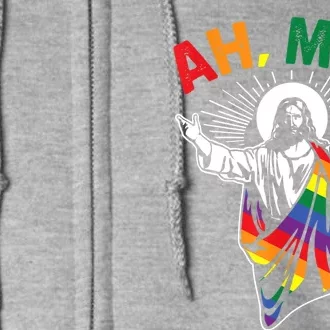 Ah Men Funny LGBT Gay Gift Pride Jesus Rainbow Flag Christian Gift Full Zip Hoodie