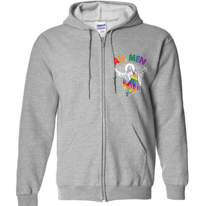 Ah Men Funny LGBT Gay Gift Pride Jesus Rainbow Flag Christian Gift Full Zip Hoodie