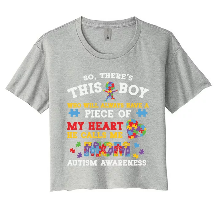 Autism Mom For Son Autism Awareness Month Autism Mom Gift Women's Crop Top Tee