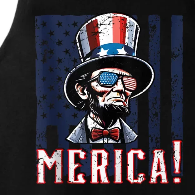 Abe Merica Flag Patriotic Abraham Lincoln 4th Of July Tank Top Ladies Tri-Blend Wicking Tank