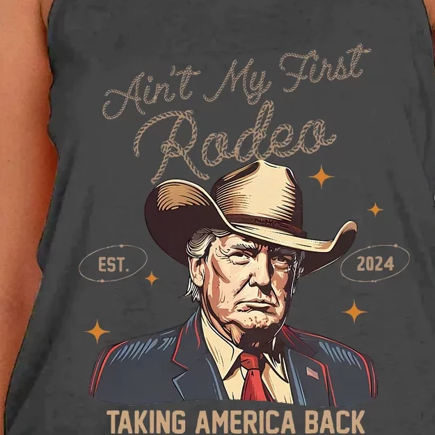 Aint My First Rodeo Western Cowboy Trump 2024 Ultra Maga Women's Knotted Racerback Tank