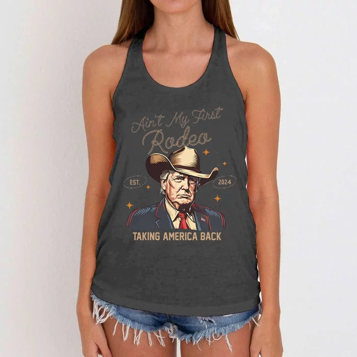 Aint My First Rodeo Western Cowboy Trump 2024 Ultra Maga Women's Knotted Racerback Tank