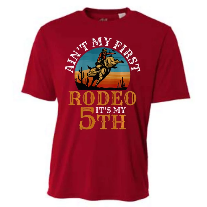 AinT My First Rodeo Bull Riding 5th Birthday Cooling Performance Crew T-Shirt