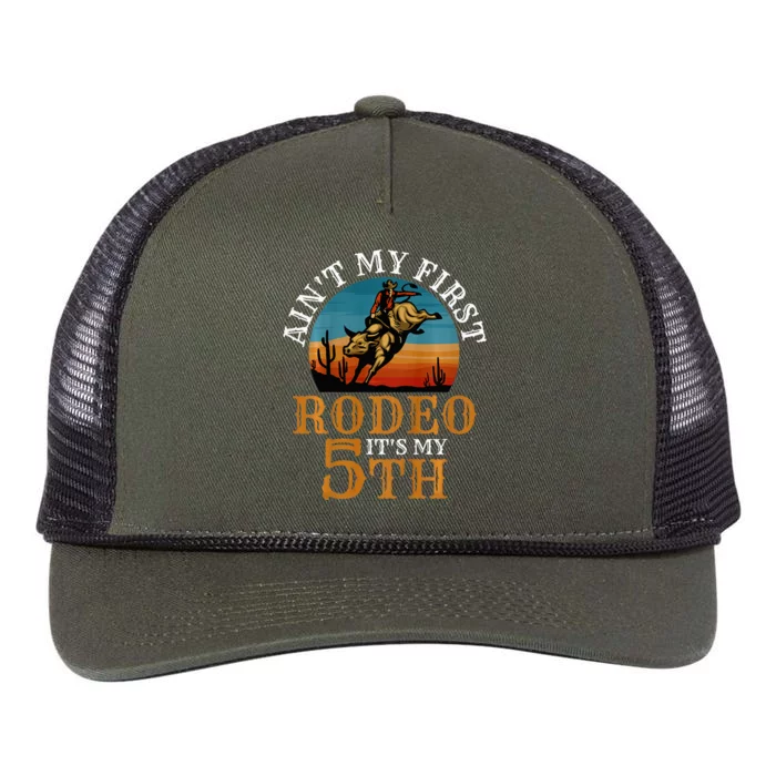 AinT My First Rodeo Bull Riding 5th Birthday Retro Rope Trucker Hat Cap