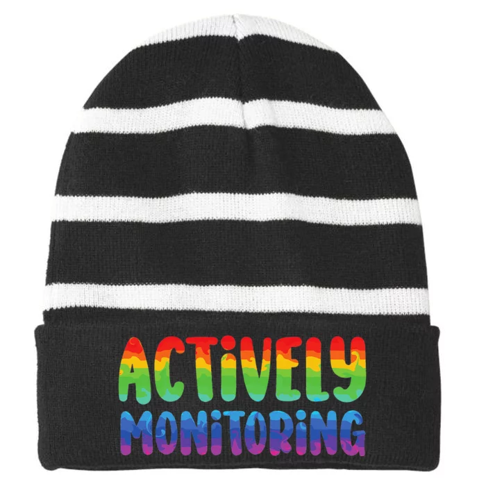 Actively Monitoring Fun Teacher Test Day Striped Beanie with Solid Band