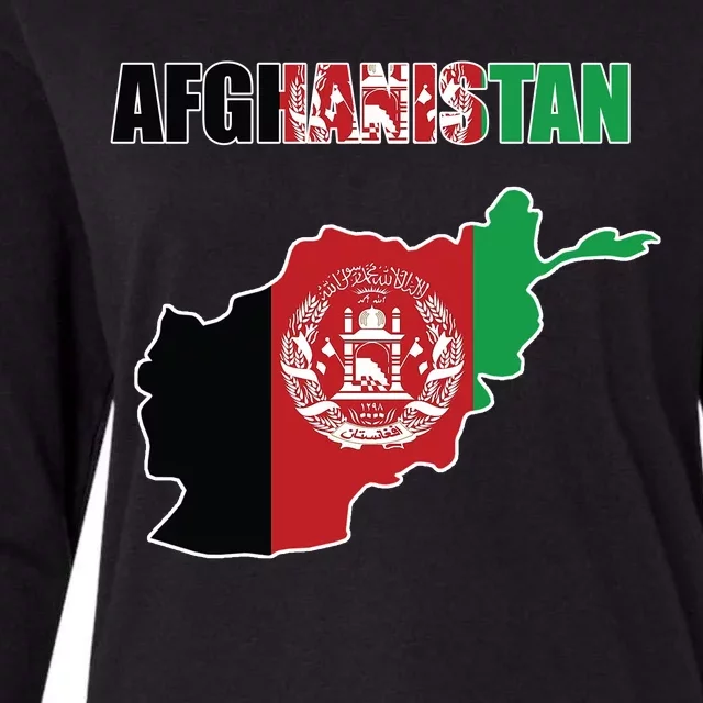 Afghanistan Map Flag Emblem Womens Cotton Relaxed Long Sleeve T-Shirt