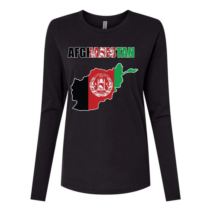 Afghanistan Map Flag Emblem Womens Cotton Relaxed Long Sleeve T-Shirt