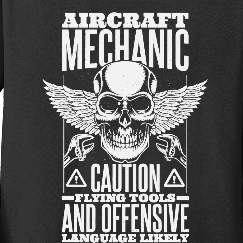 Aircraft Mechanic Flying Tools And Offensive Language, Plane Kids Long Sleeve Shirt