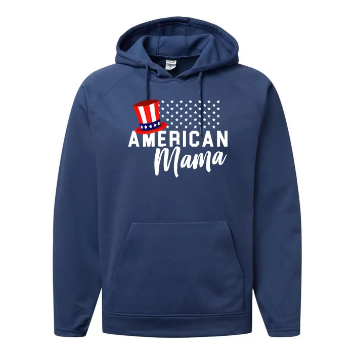 American Mama Gift Mom 4th Of July Gift Performance Fleece Hoodie