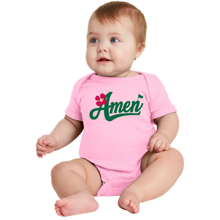 Amen Master Golf Tournament Golfing Girl Pink Flower Baby Bodysuit