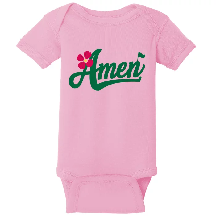 Amen Master Golf Tournament Golfing Girl Pink Flower Baby Bodysuit