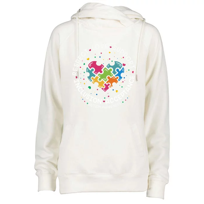 Autism Meaningful Gift Mom Dad Respect Love Support Autism Awareness Gift Womens Funnel Neck Pullover Hood