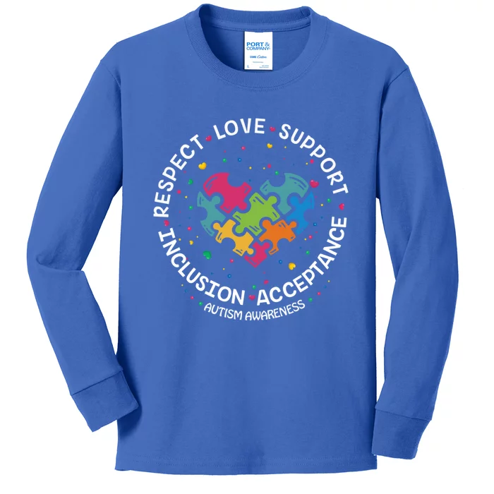 Autism Meaningful Gift Mom Dad Respect Love Support Autism Awareness Gift Kids Long Sleeve Shirt