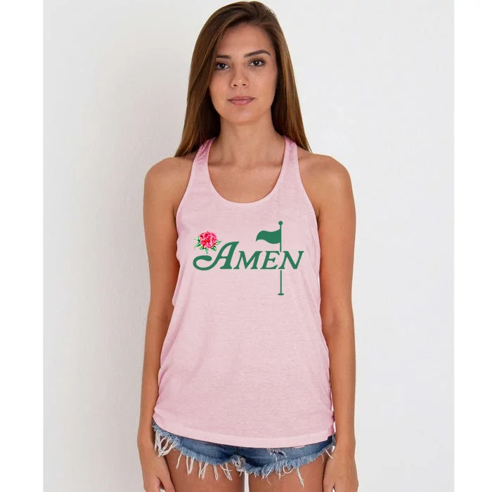 Amen Master Golf Azalea Tournament Pink Golfing Girl Flower Women's Knotted Racerback Tank