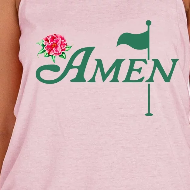 Amen Master Golf Azalea Tournament Pink Golfing Girl Flower Women's Knotted Racerback Tank