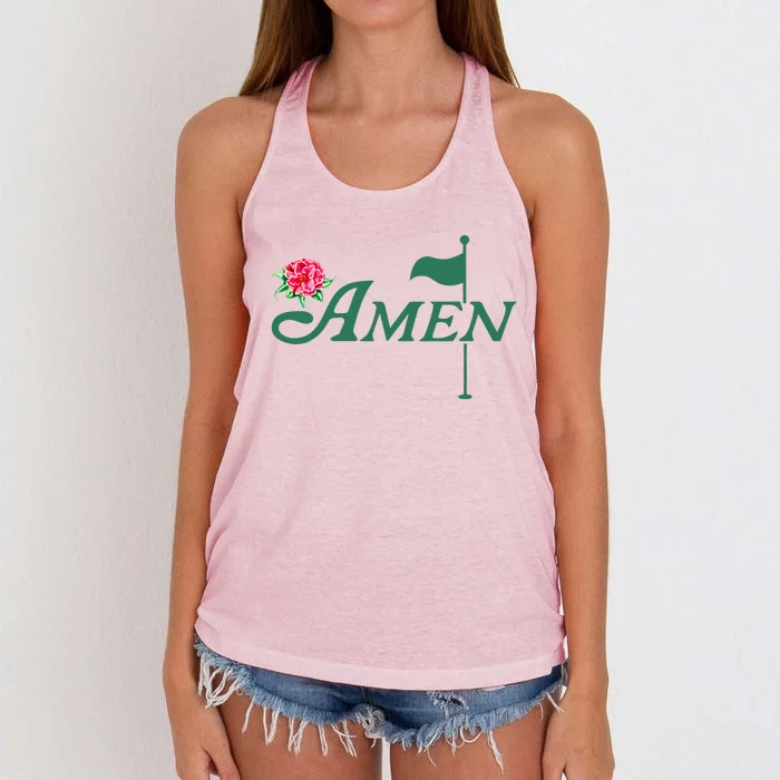 Amen Master Golf Azalea Tournament Pink Golfing Girl Flower Women's Knotted Racerback Tank