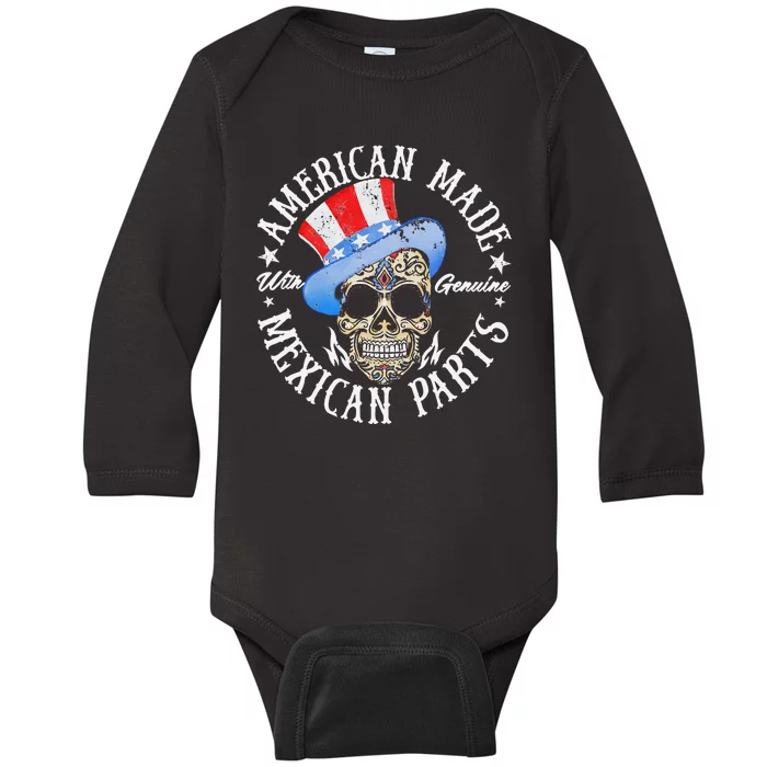 American Made Genuine Mexican Parts Skull Design Baby Long Sleeve Bodysuit