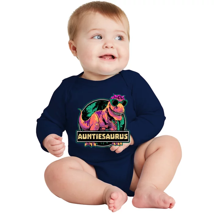 Auntiesaurus Meaningful Gift T Rex Auntie Saurus Dinosaur Aunt Gift Baby Long Sleeve Bodysuit