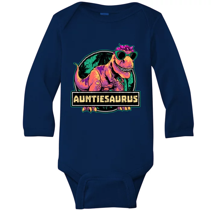 Auntiesaurus Meaningful Gift T Rex Auntie Saurus Dinosaur Aunt Gift Baby Long Sleeve Bodysuit