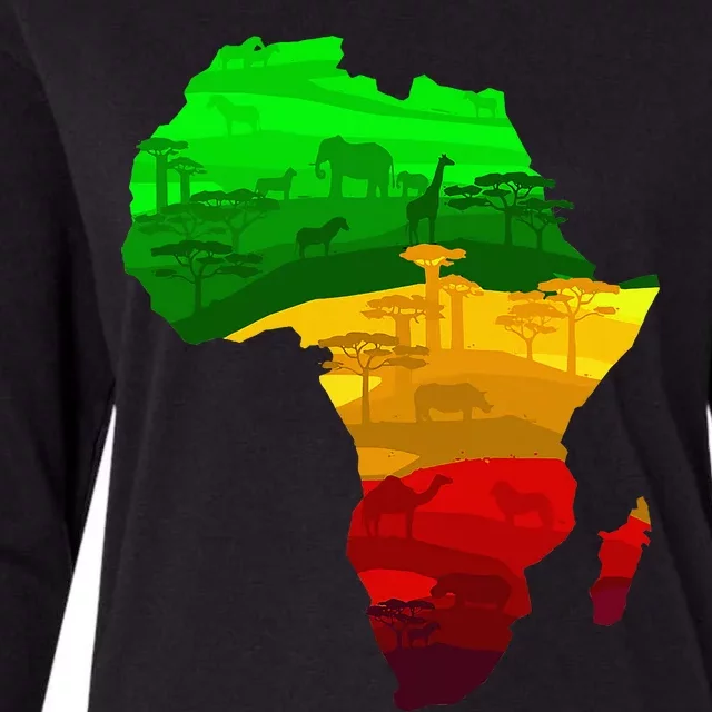 Africa Map Green Yellow Red Proud African Pride Juneteenth Womens Cotton Relaxed Long Sleeve T-Shirt