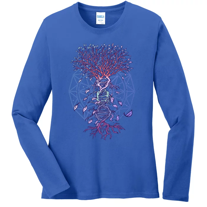 Abstract Madala Geometric Dna Tree Life Gift Esoteric Geometry Gift Ladies Long Sleeve Shirt