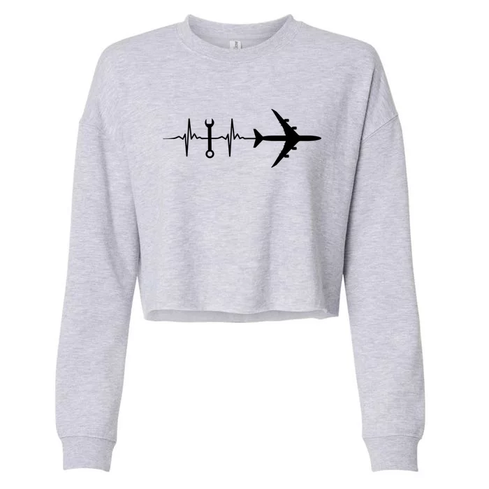 Airplane Mechanic Heartbeat Plane Planes Cool Gift Cropped Pullover Crew