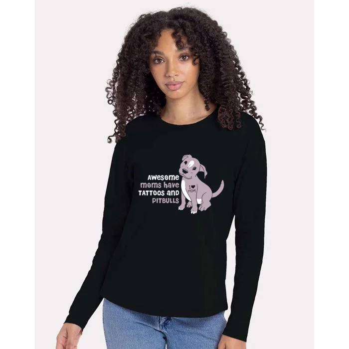 Awesome Moms Have Tattoos And Pitbulls Pit Bull Terrier Meaningful Gift Womens Cotton Relaxed Long Sleeve T-Shirt