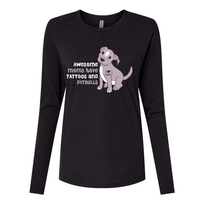 Awesome Moms Have Tattoos And Pitbulls Pit Bull Terrier Meaningful Gift Womens Cotton Relaxed Long Sleeve T-Shirt