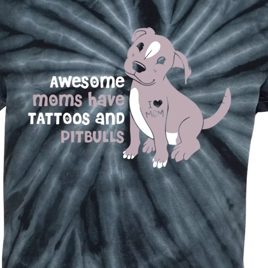 Awesome Moms Have Tattoos Pit Bull Terrier Kids Tie-Dye T-Shirt