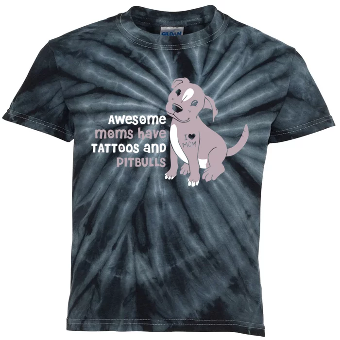 Awesome Moms Have Tattoos Pit Bull Terrier Kids Tie-Dye T-Shirt