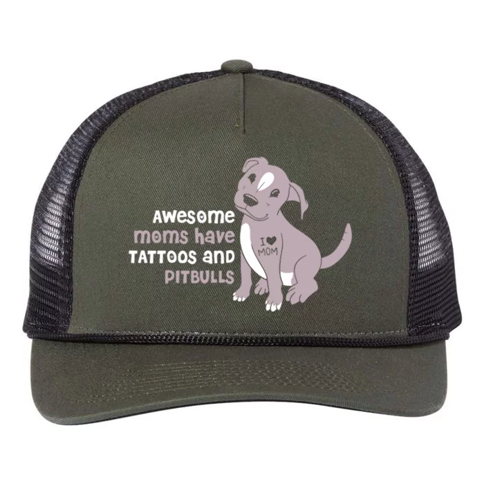 Awesome Moms Have Tattoos Pit Bull Terrier Retro Rope Trucker Hat Cap